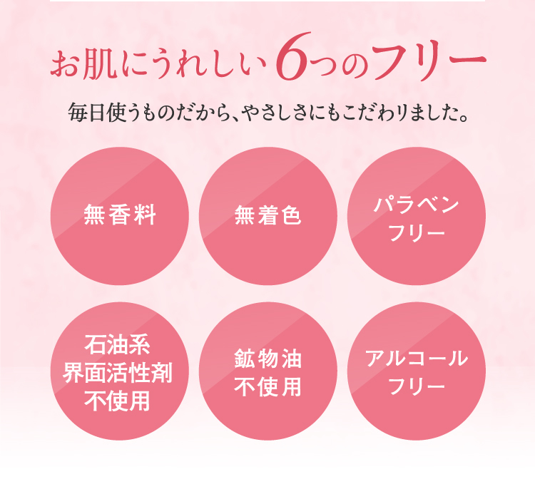 お肌にうれしい6つのフリー
